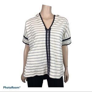 Madewell Women’s XS Elise Short Sleeve Oversized Striped Terry Hoodie Ho…